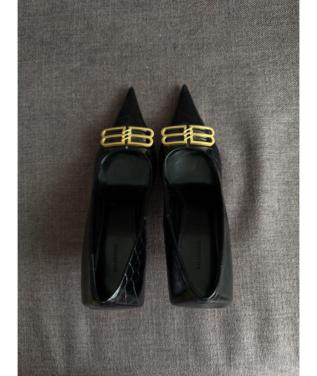 BALENCIAGA Черные кожаные лодочки на низком каблуке, фото 3
