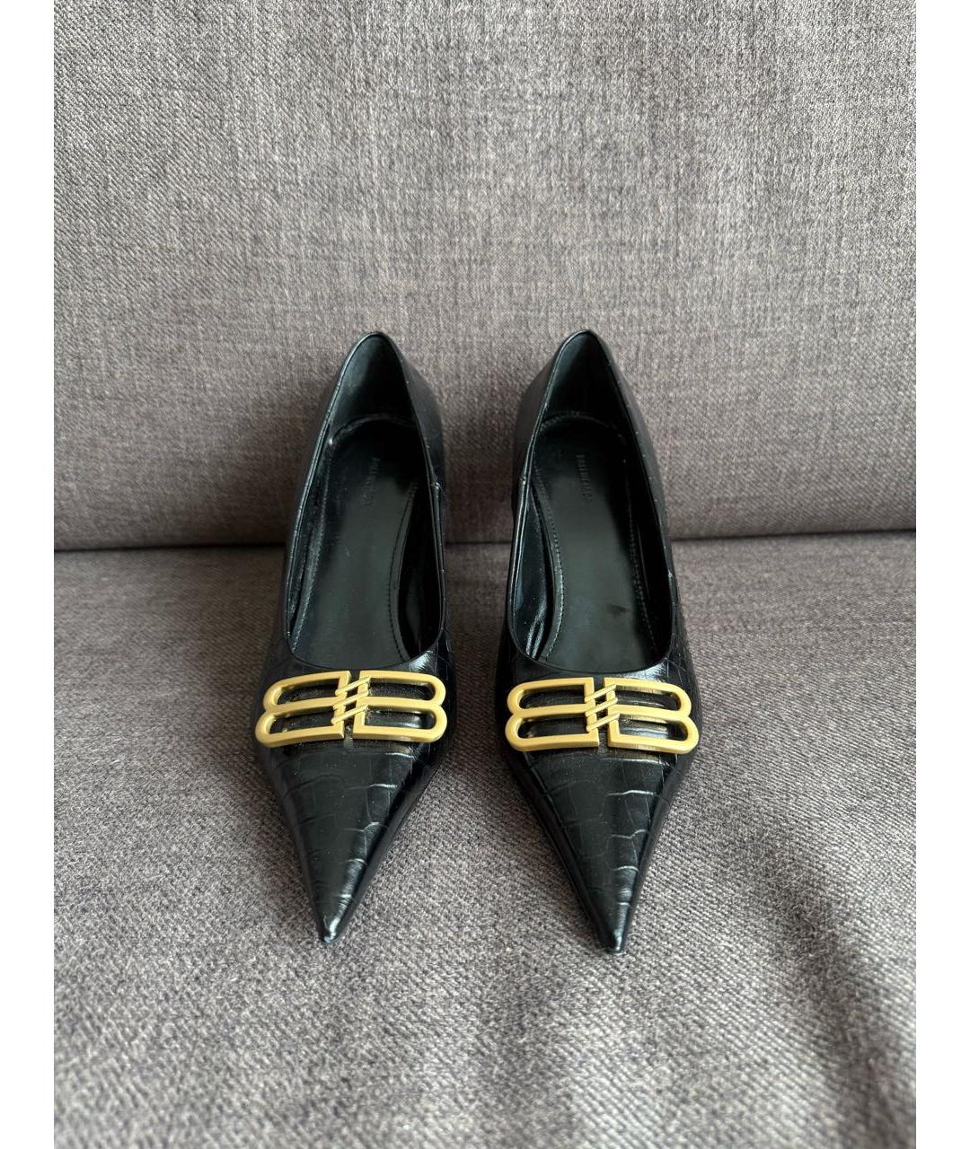 BALENCIAGA Черные кожаные лодочки на низком каблуке, фото 2