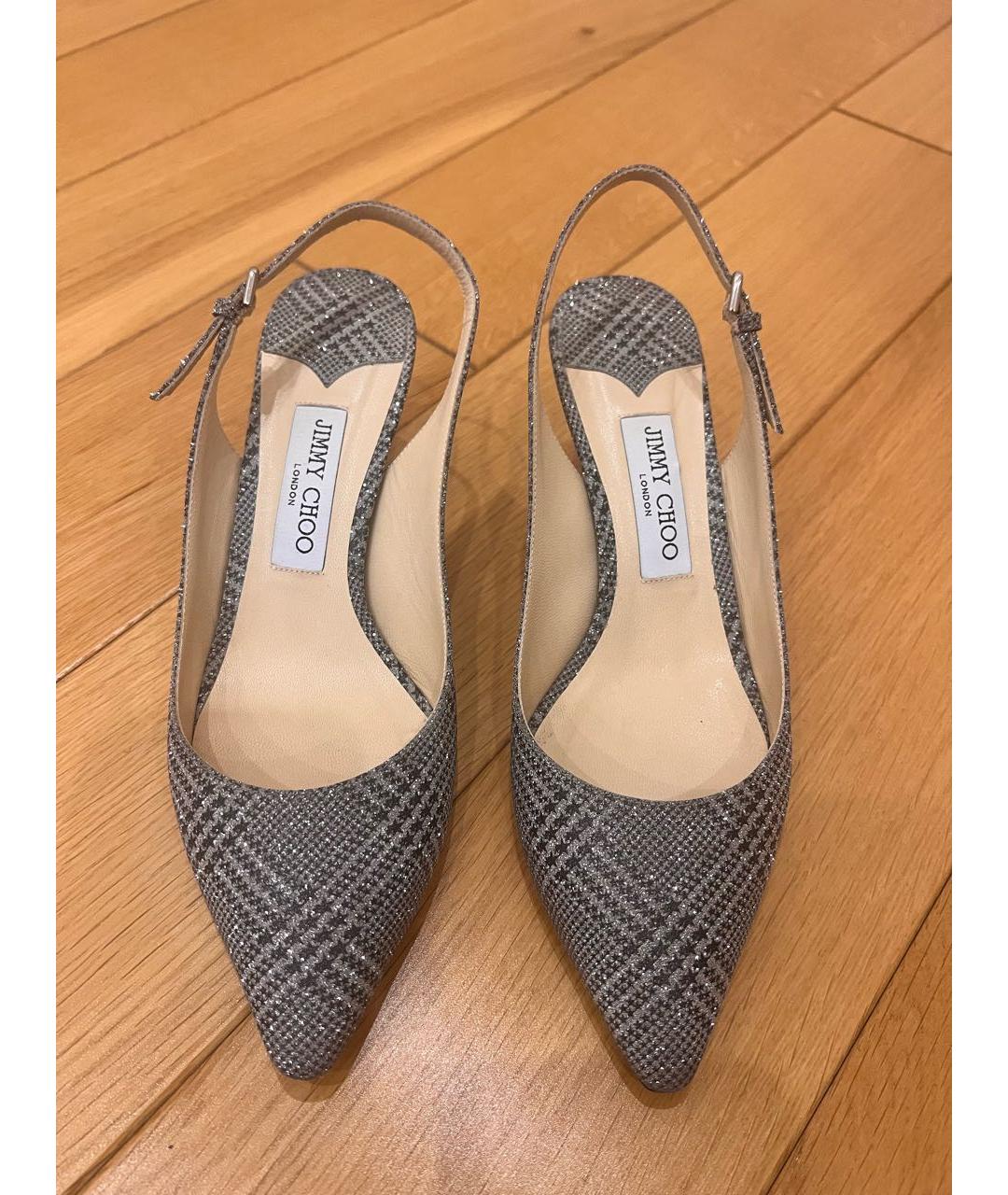 JIMMY CHOO Серебряные текстильные туфли, фото 3