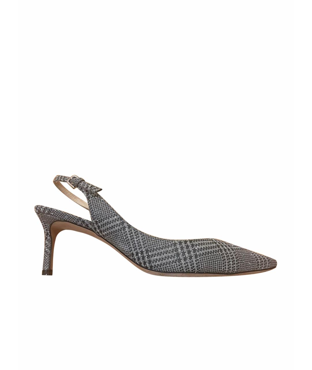 JIMMY CHOO Серебряные текстильные туфли, фото 2