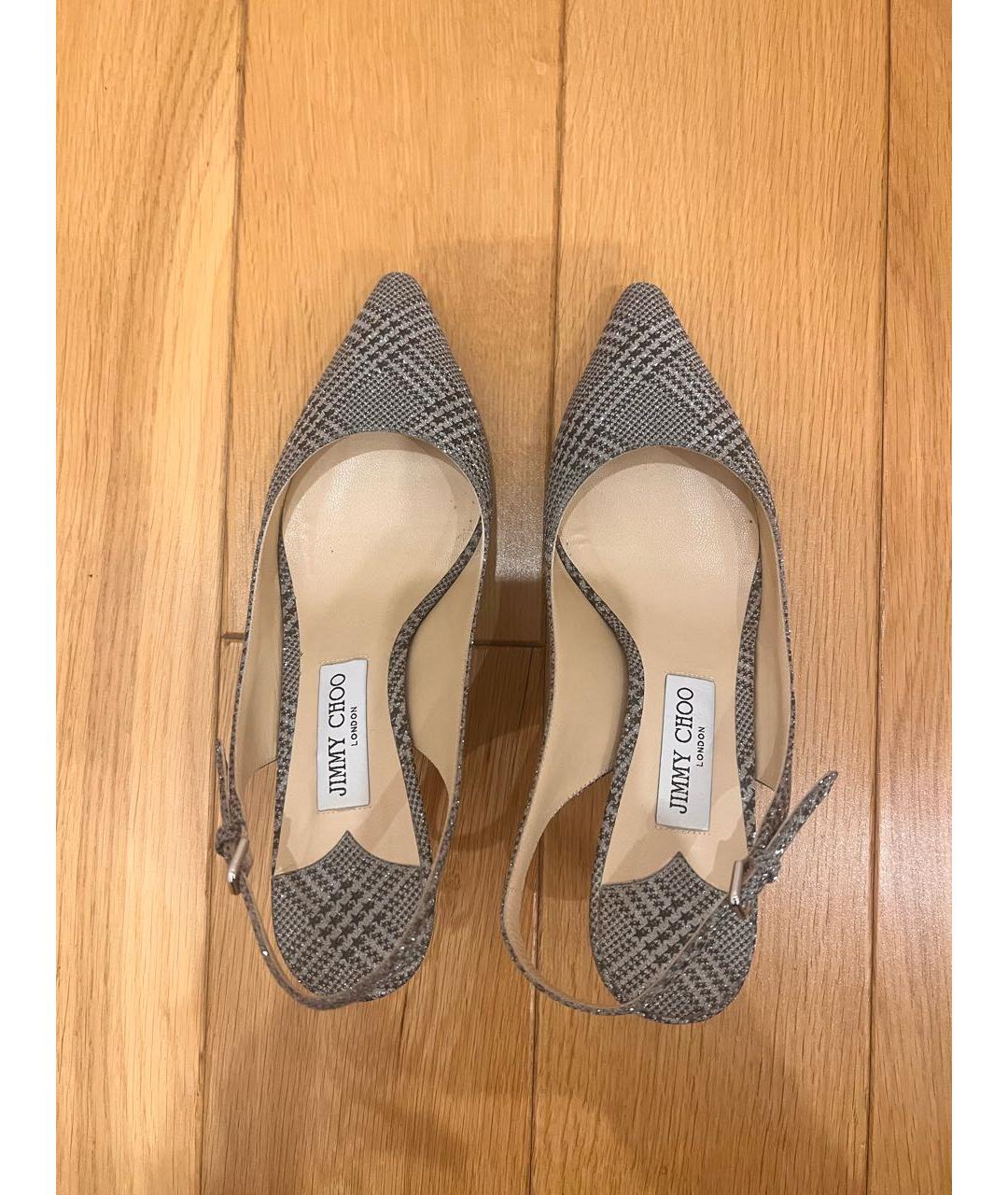 JIMMY CHOO Серебряные текстильные туфли, фото 4