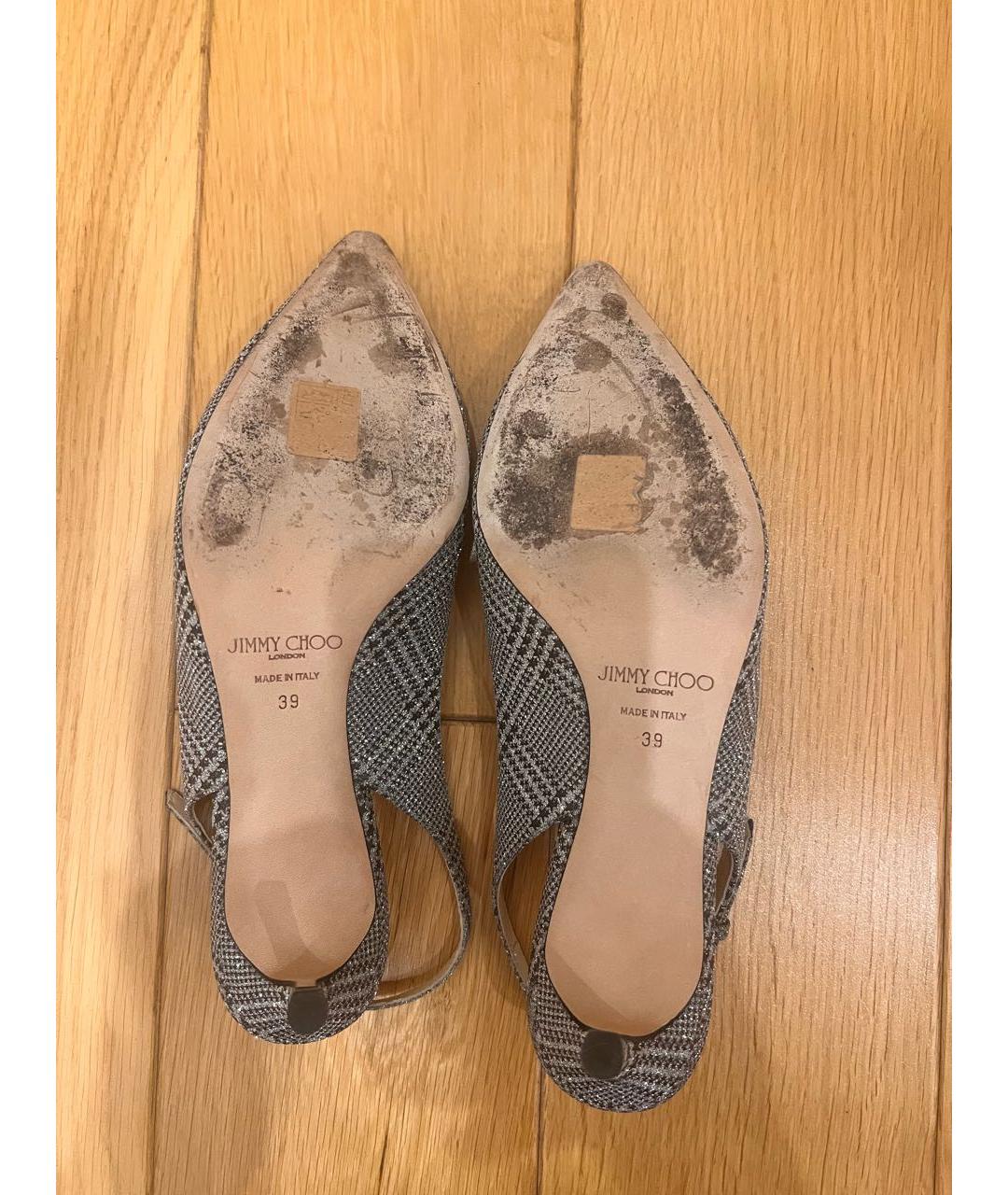 JIMMY CHOO Серебряные текстильные туфли, фото 5