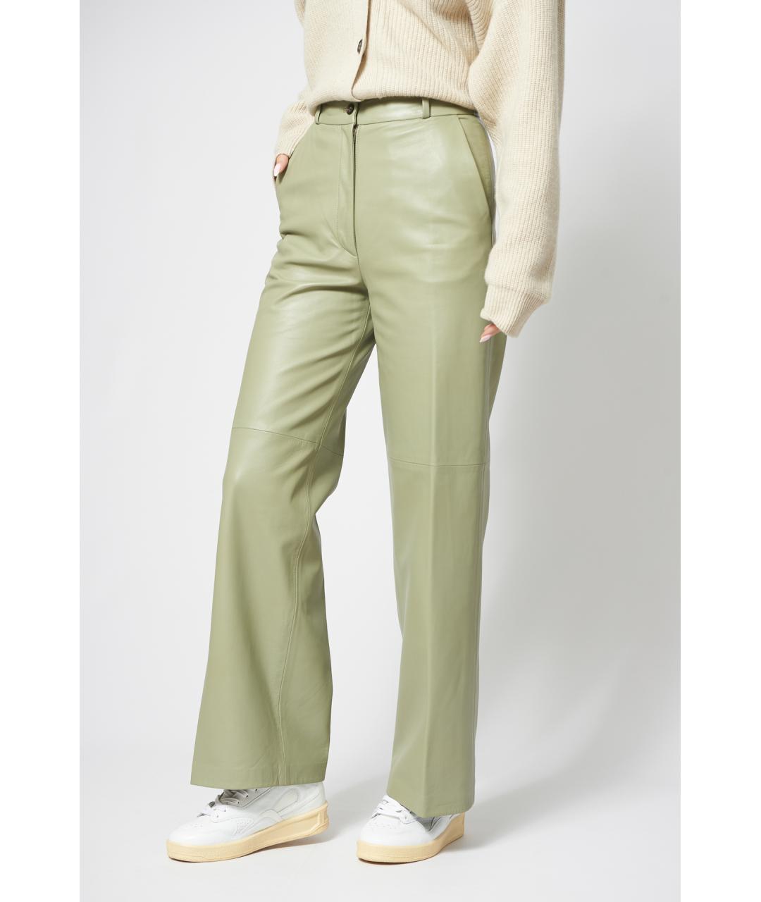 LOULOU STUDIO Зеленые кожаные прямые брюки, фото 3