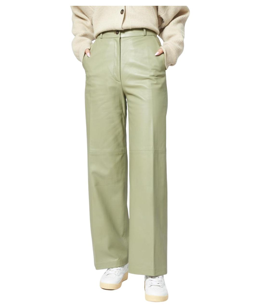 LOULOU STUDIO Зеленые кожаные прямые брюки, фото 1