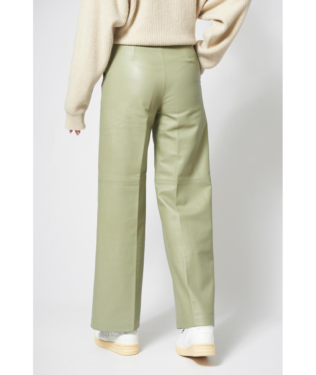 LOULOU STUDIO Зеленые кожаные прямые брюки, фото 4