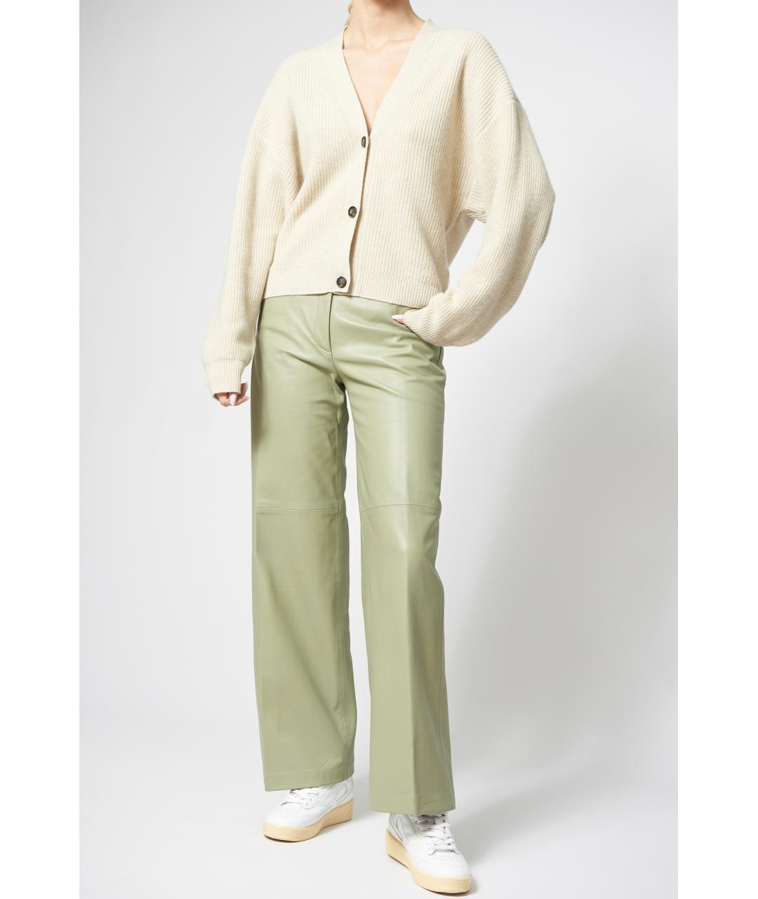 LOULOU STUDIO Зеленые кожаные прямые брюки, фото 2