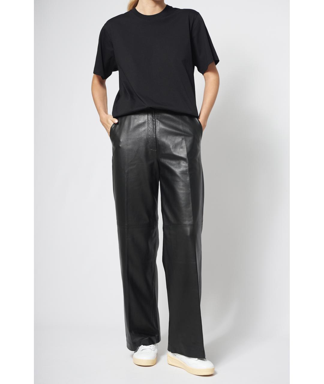 LOULOU STUDIO Черные кожаные прямые брюки, фото 2