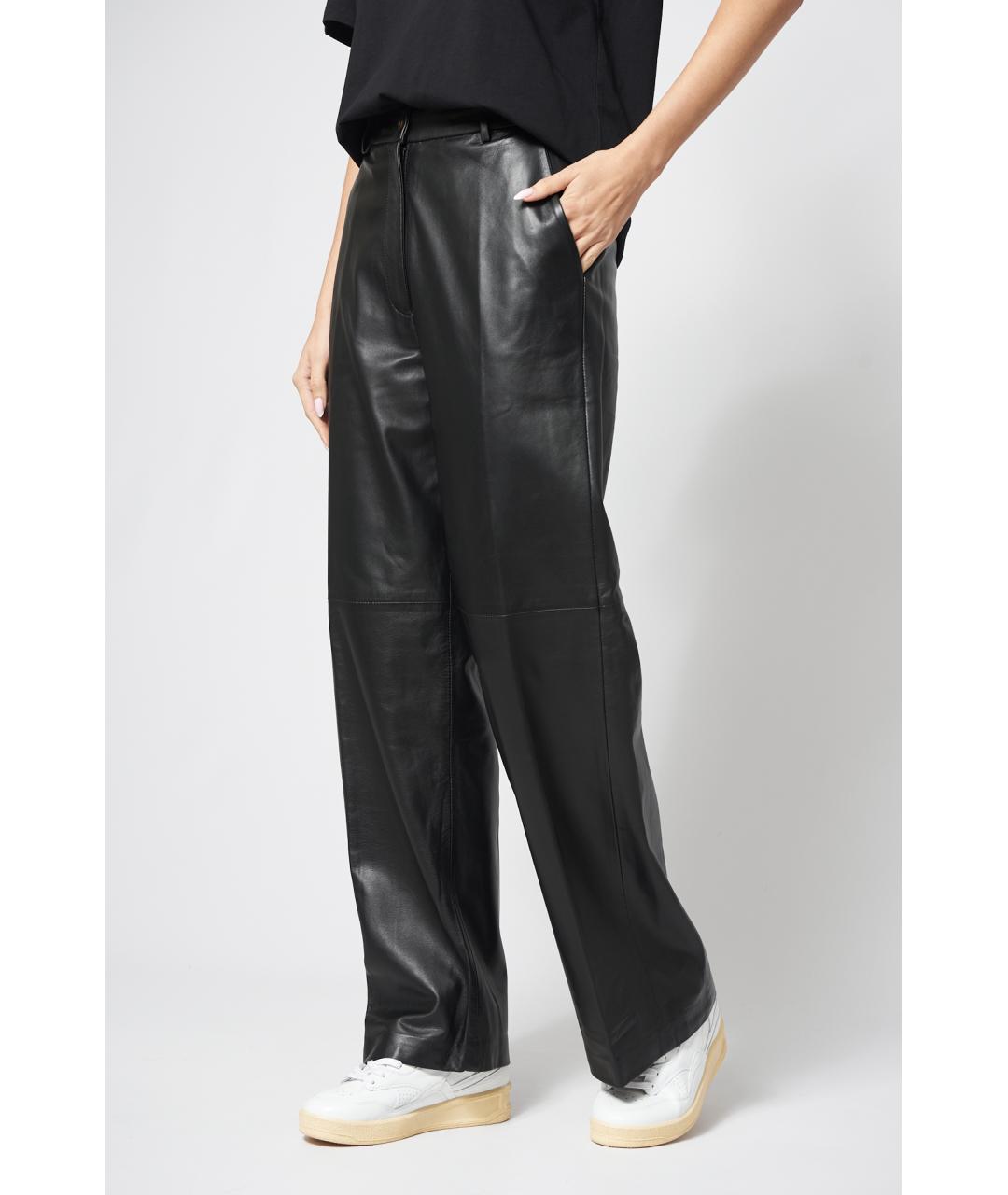 LOULOU STUDIO Черные кожаные прямые брюки, фото 3