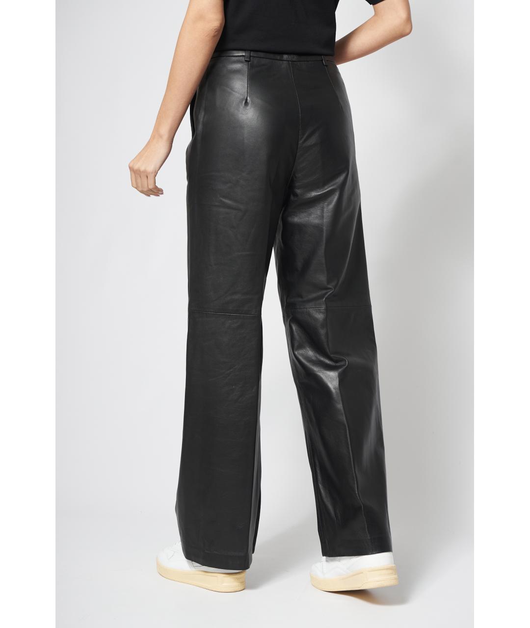 LOULOU STUDIO Черные кожаные прямые брюки, фото 4