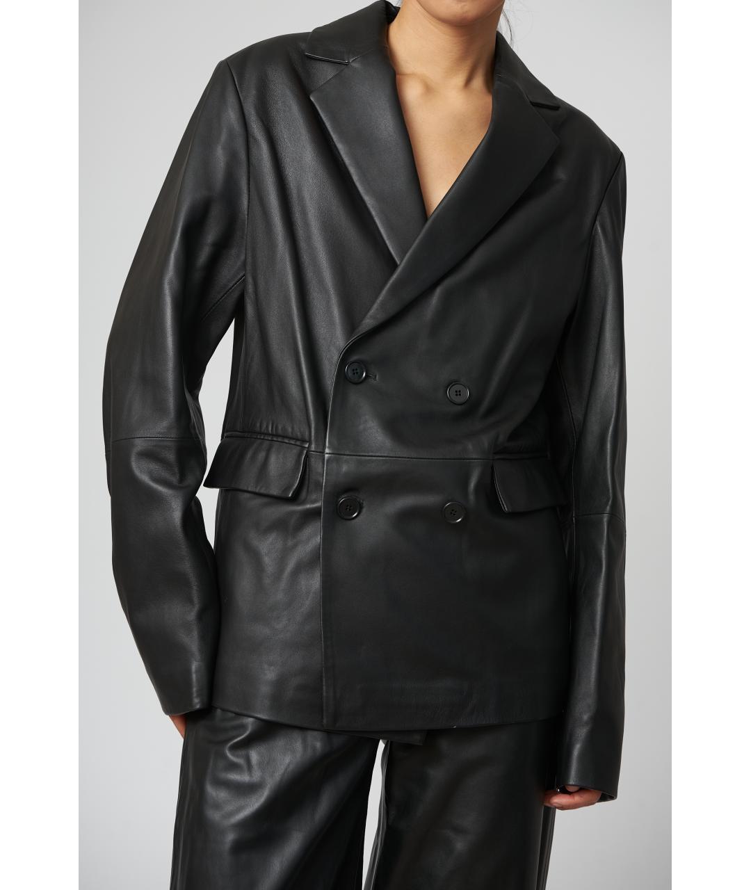 LOULOU STUDIO Черный кожаный жакет/пиджак, фото 3