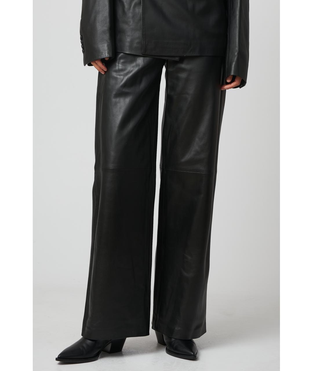 LOULOU STUDIO Черные кожаные прямые брюки, фото 2