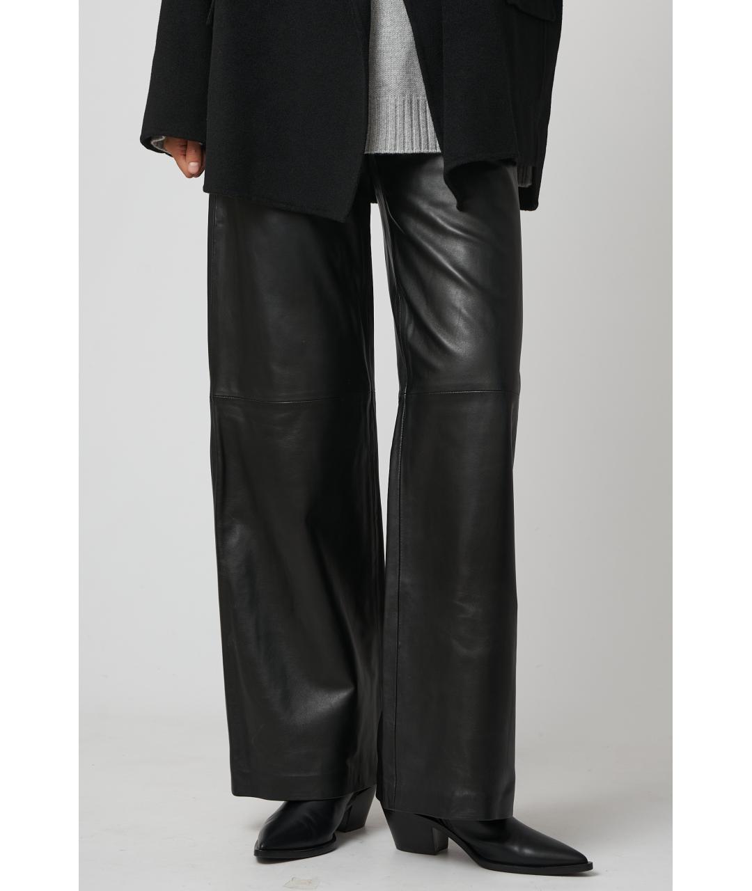 LOULOU STUDIO Черные кожаные прямые брюки, фото 3