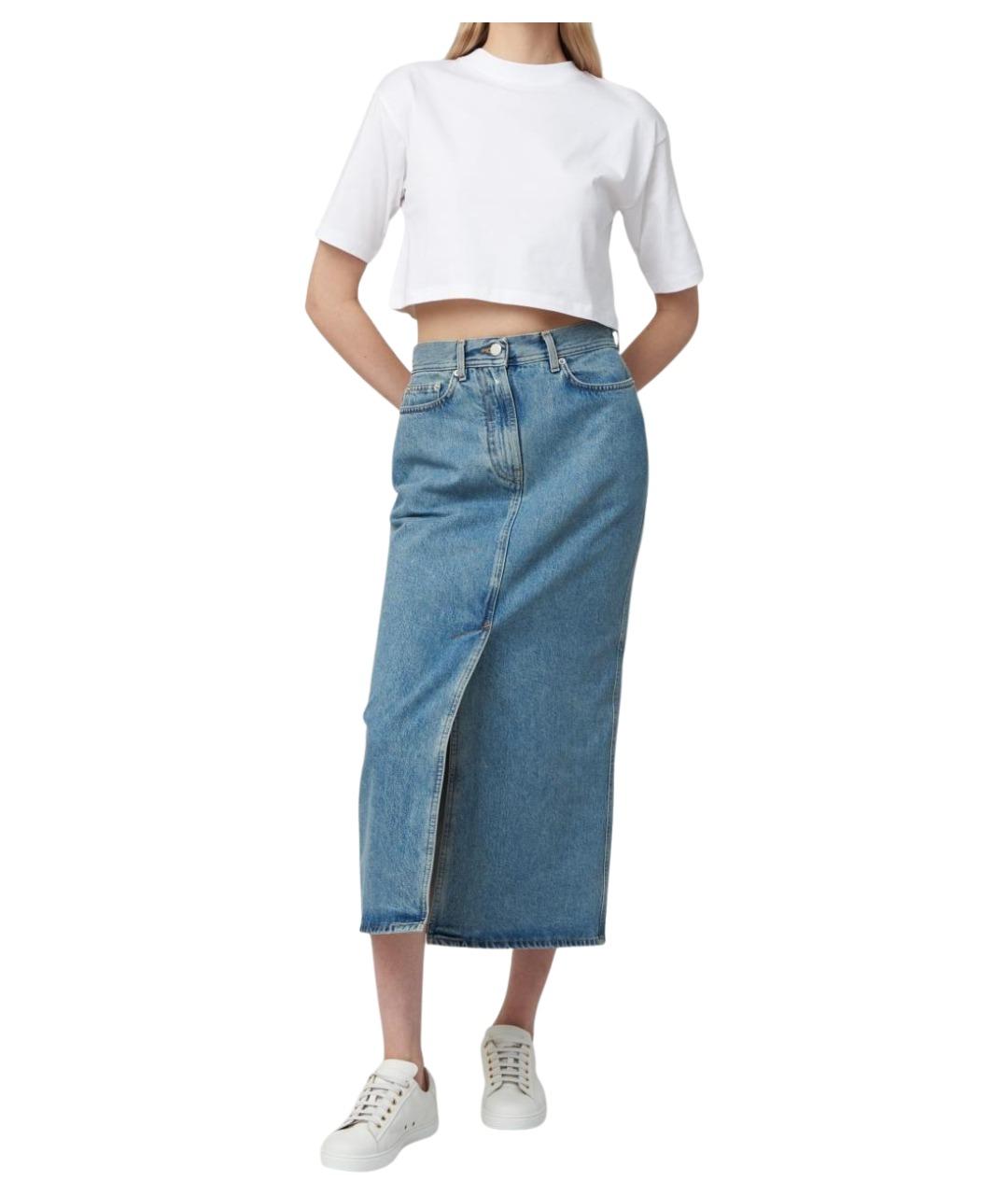 LOULOU STUDIO Темно-синяя хлопковая юбка миди, фото 1