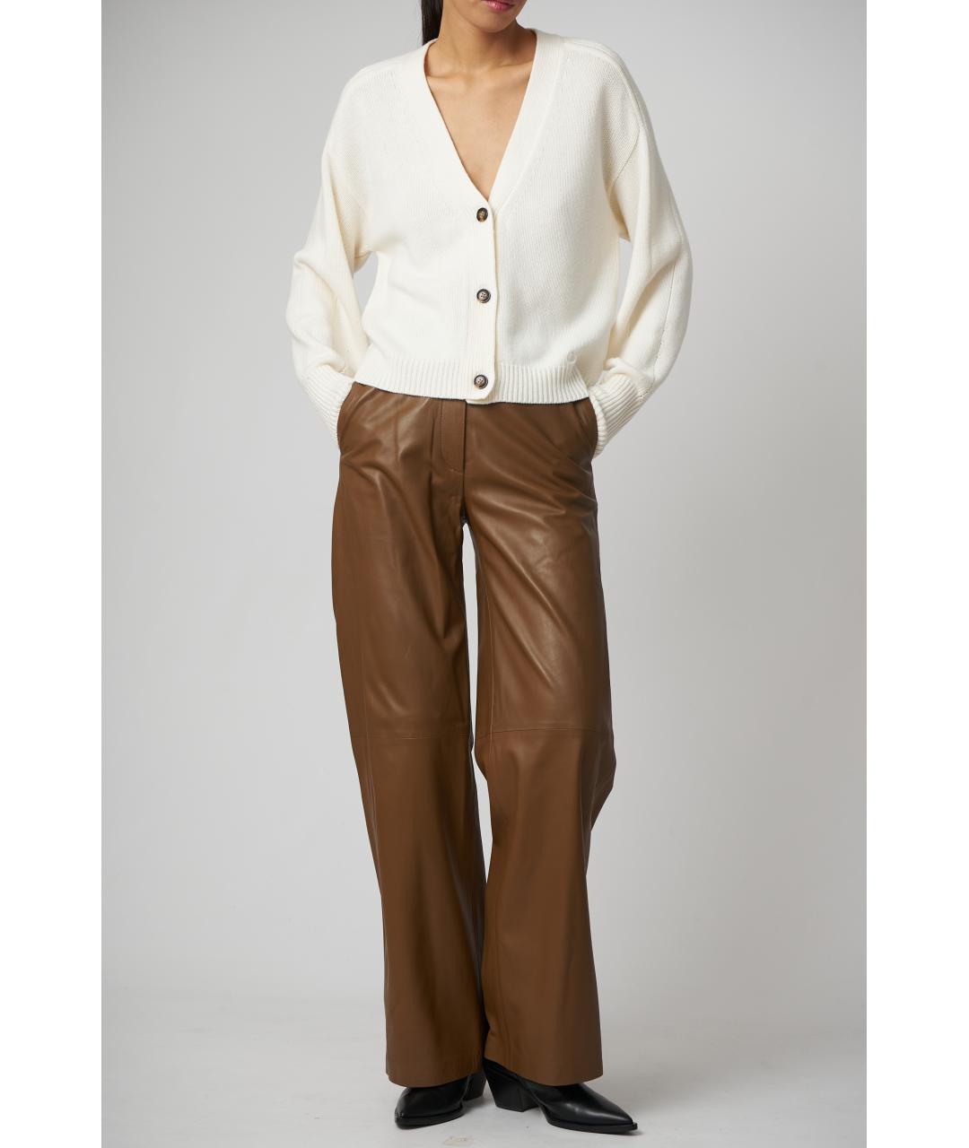 LOULOU STUDIO Коричневые кожаные прямые брюки, фото 3