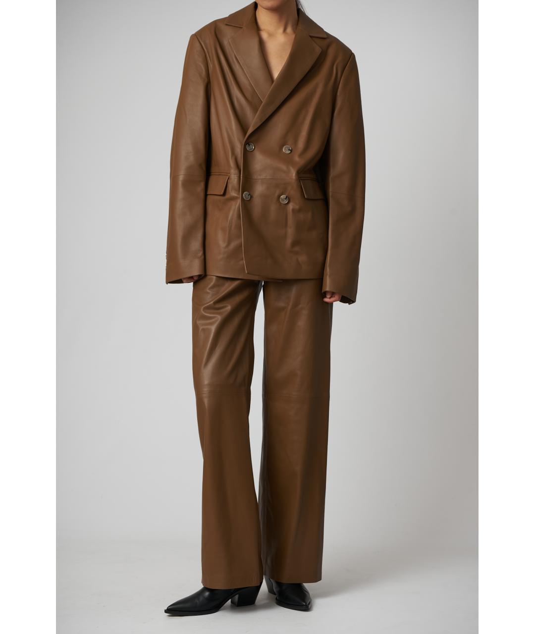 LOULOU STUDIO Коричневые кожаные прямые брюки, фото 2