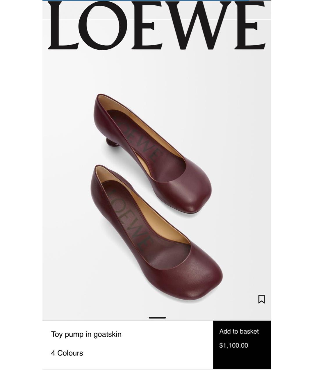 LOEWE Бордовые кожаные туфли, фото 6