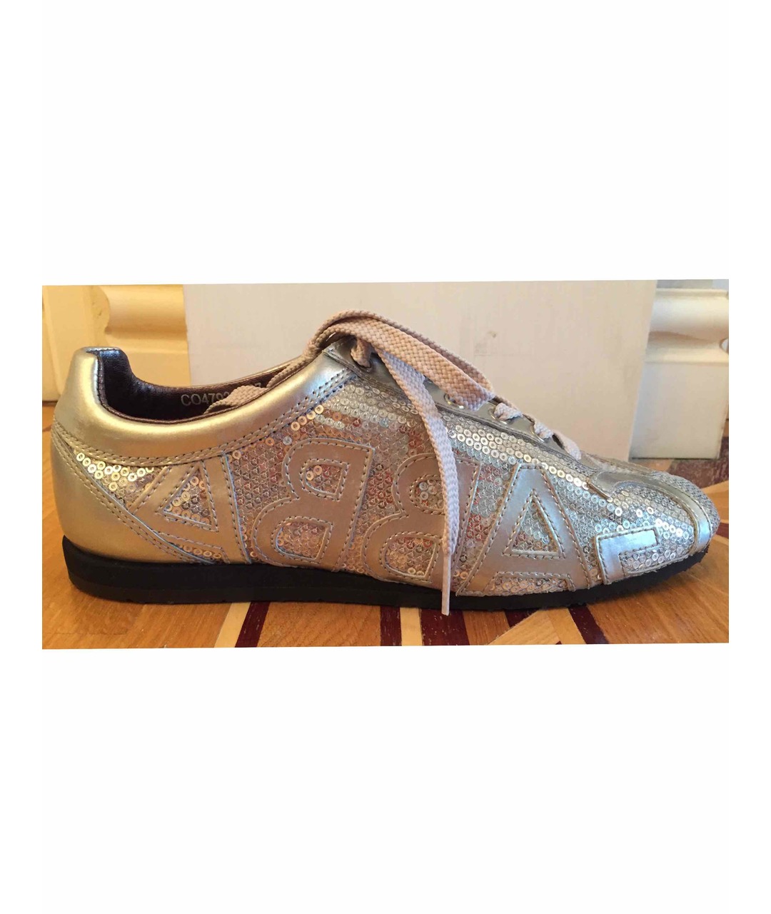 DOLCE&GABBANA Серебряные кроссовки из лакированной кожи, фото 5