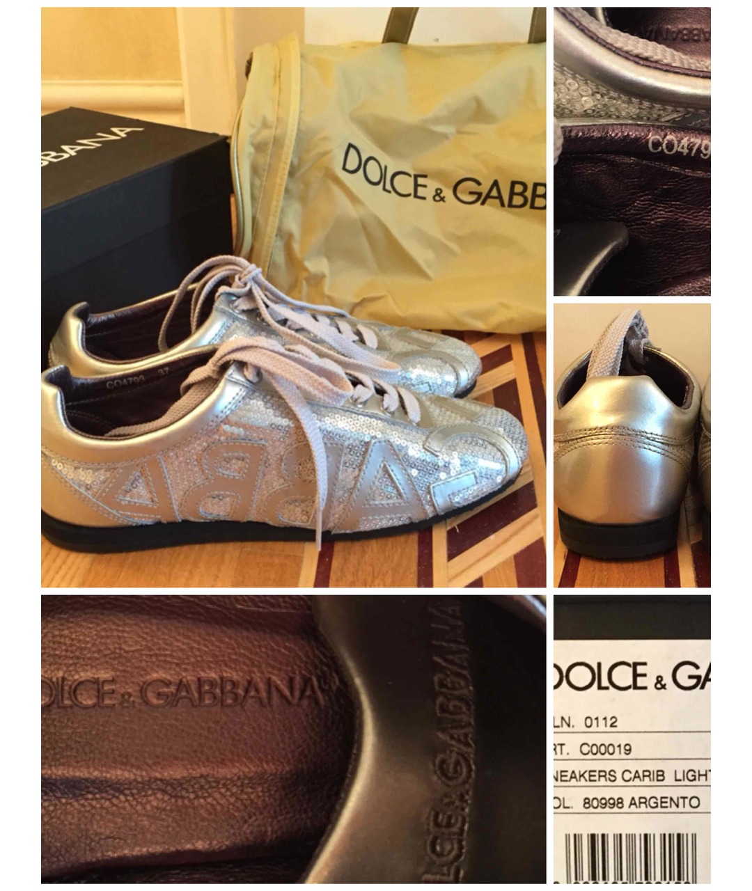 DOLCE&GABBANA Серебряные кроссовки из лакированной кожи, фото 3