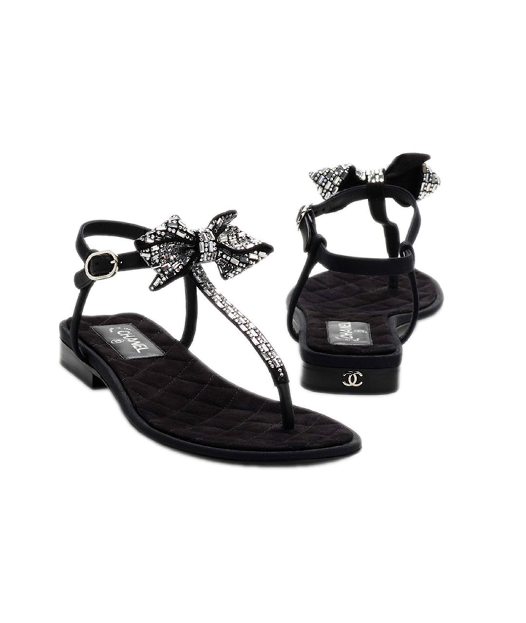CHANEL Черные кожаные сандалии, фото 5