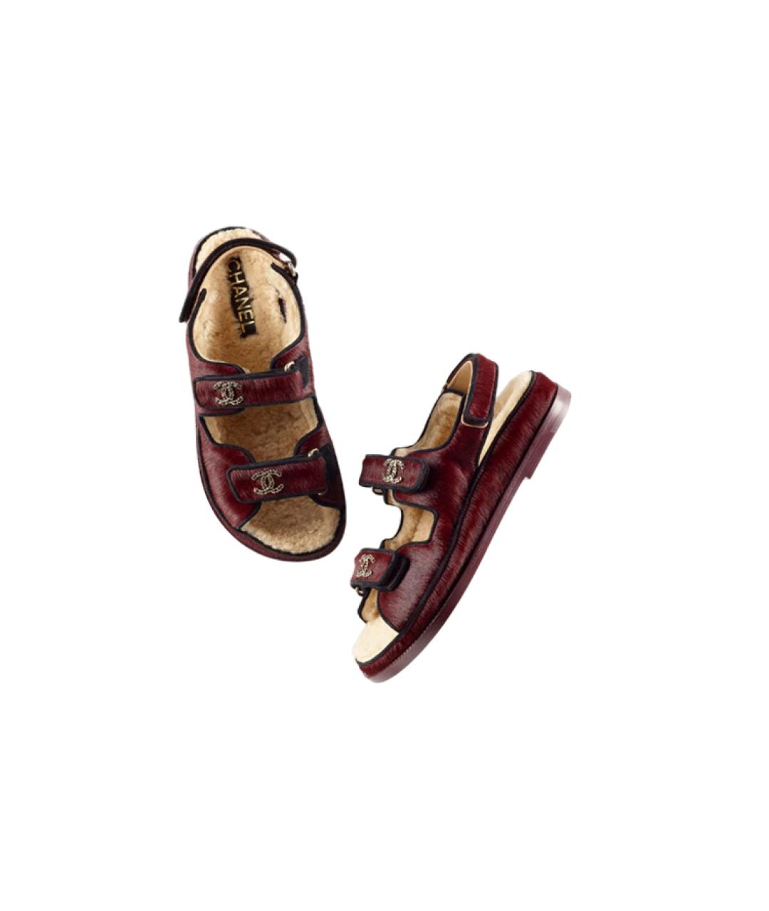 CHANEL Бордовые сандалии, фото 4