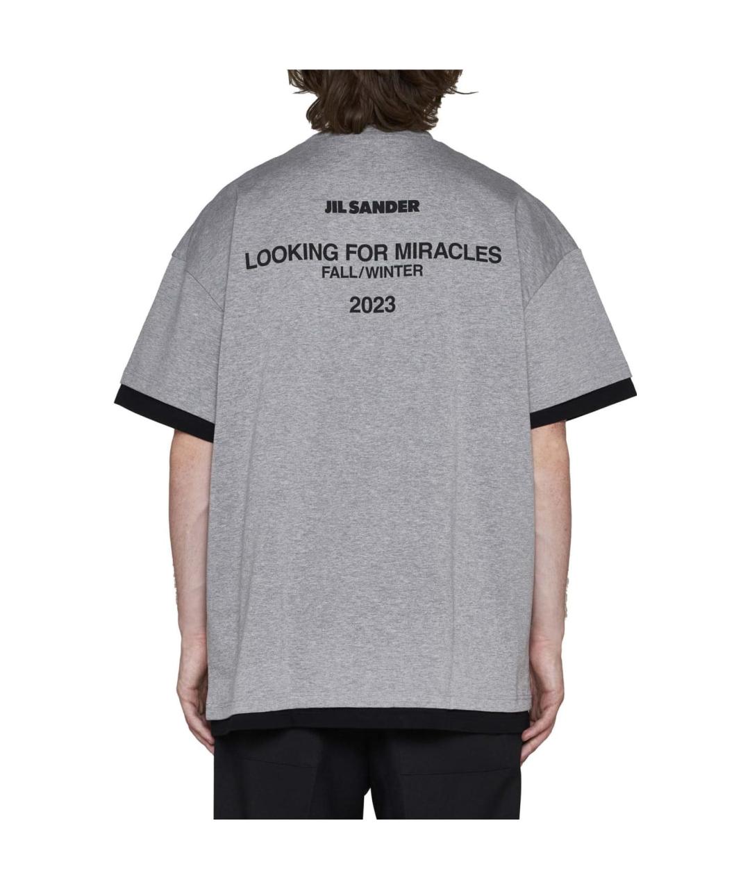 JIL SANDER Серая хлопковая футболка, фото 4