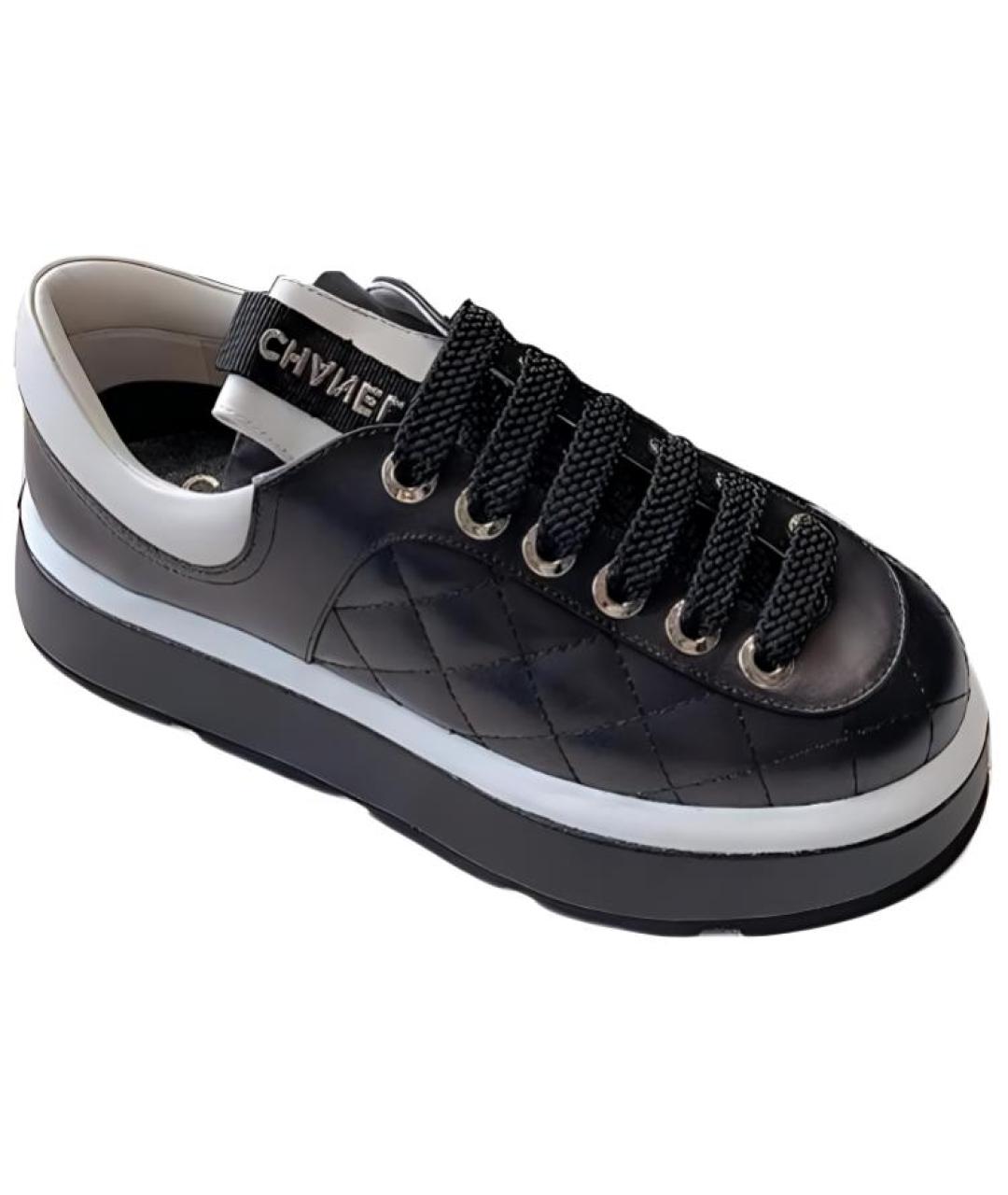 CHANEL Черные кожаные кеды, фото 1