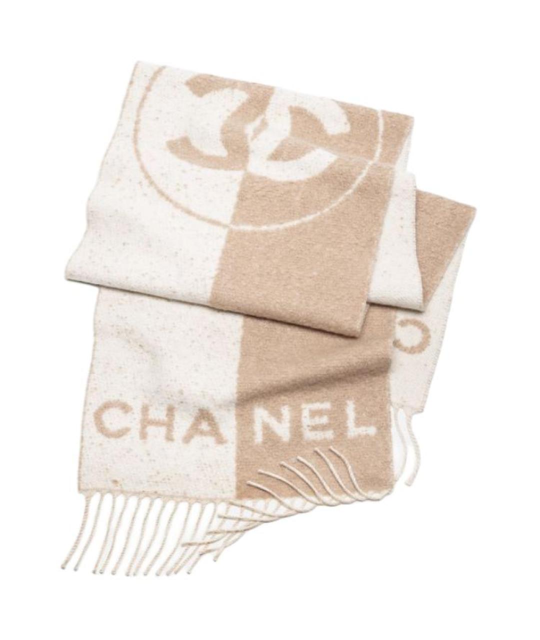 CHANEL Бежевый шерстяной шарф, фото 2