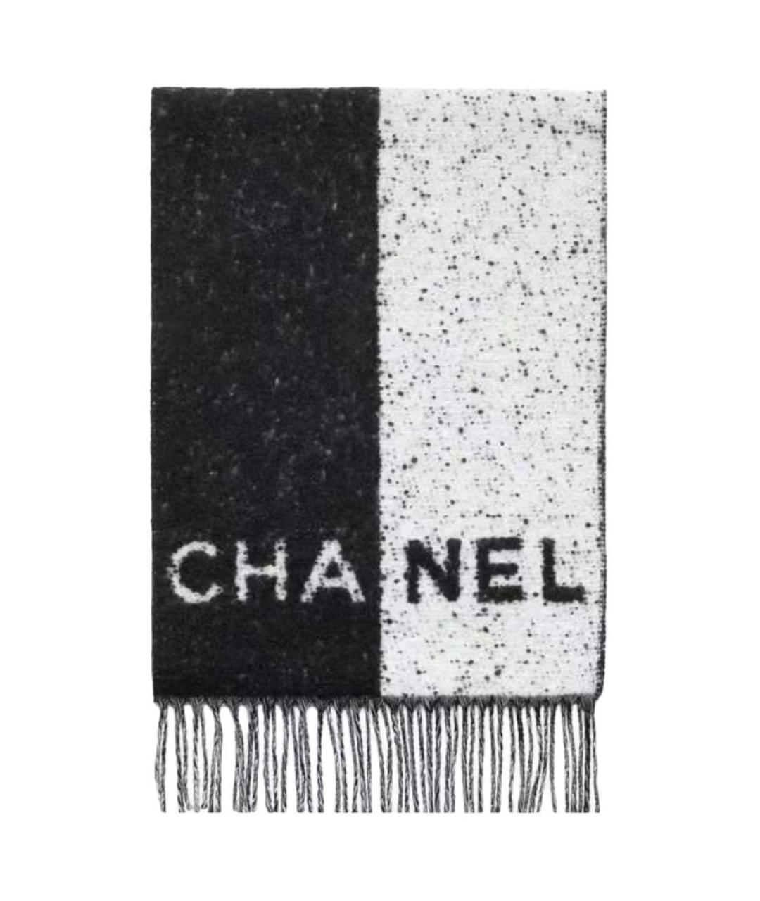 CHANEL Черный шерстяной шарф, фото 2