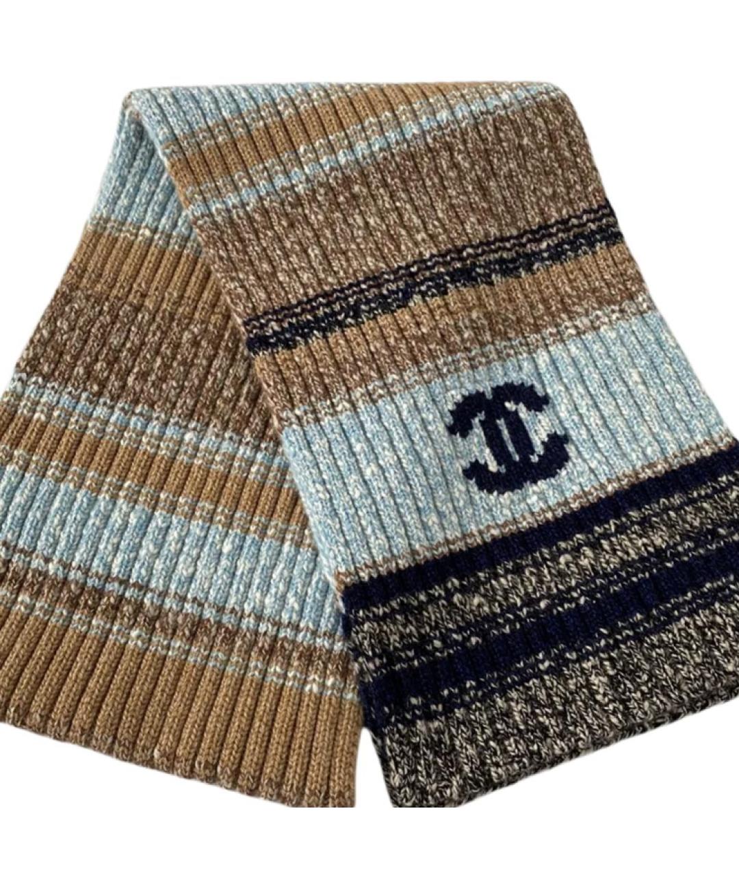 CHANEL Коричневый кашемировый шарф, фото 2