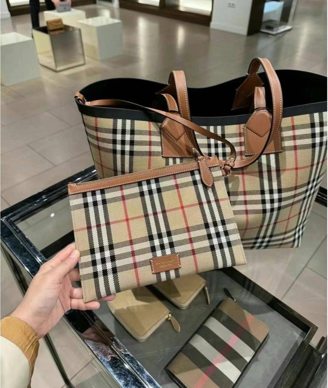 BURBERRY Бежевая тканевая сумка тоут, фото 4