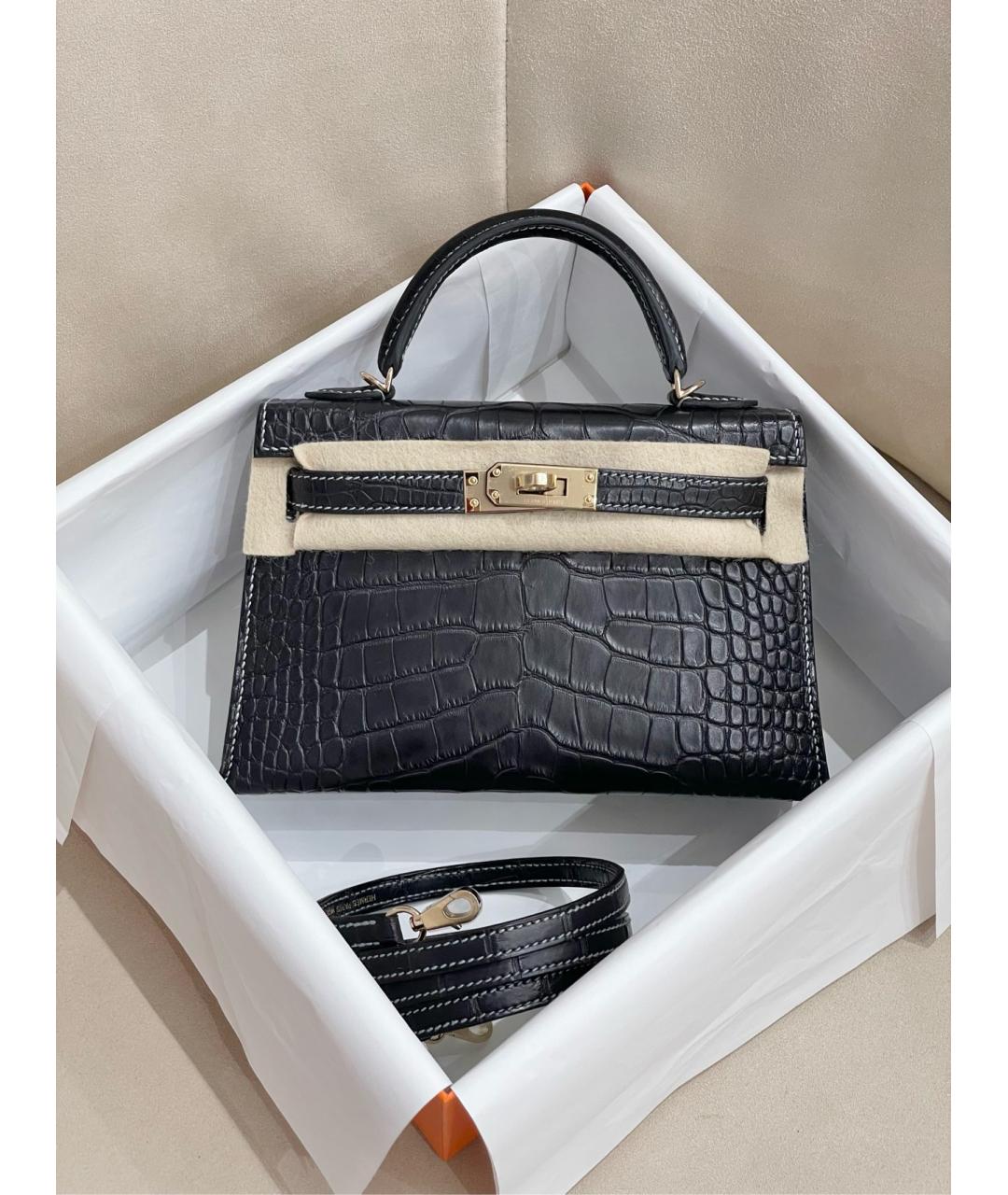 HERMES Черная кожаная сумка с короткими ручками, фото 5