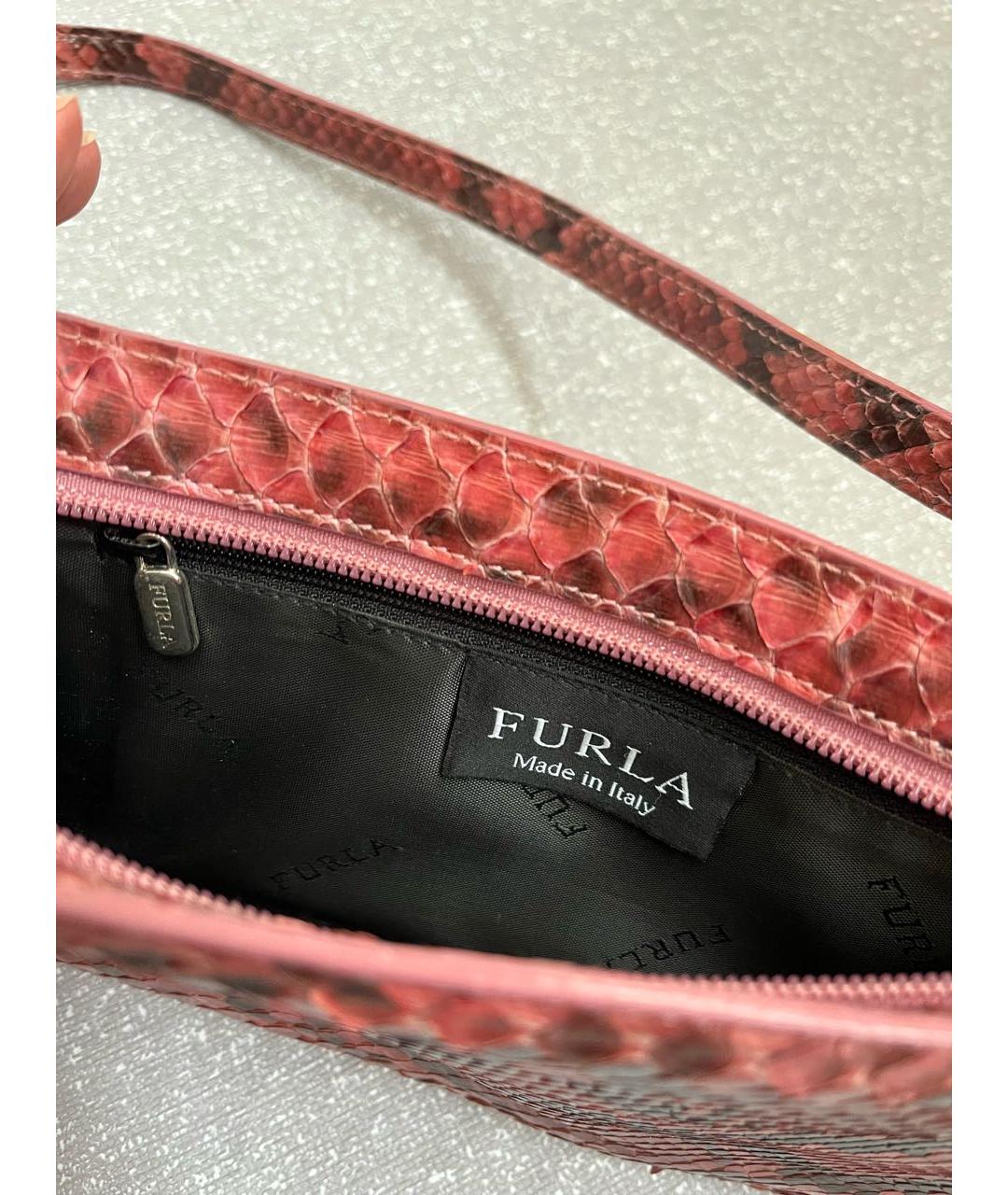 FURLA Розовая сумка с короткими ручками из экзотической кожи, фото 3