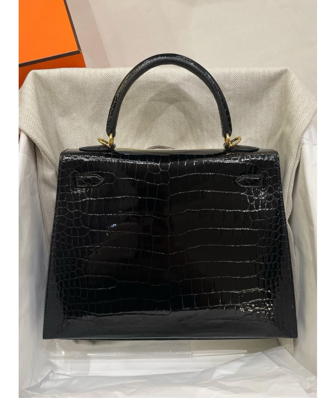 HERMES Черная сумка с короткими ручками из экзотической кожи, фото 6