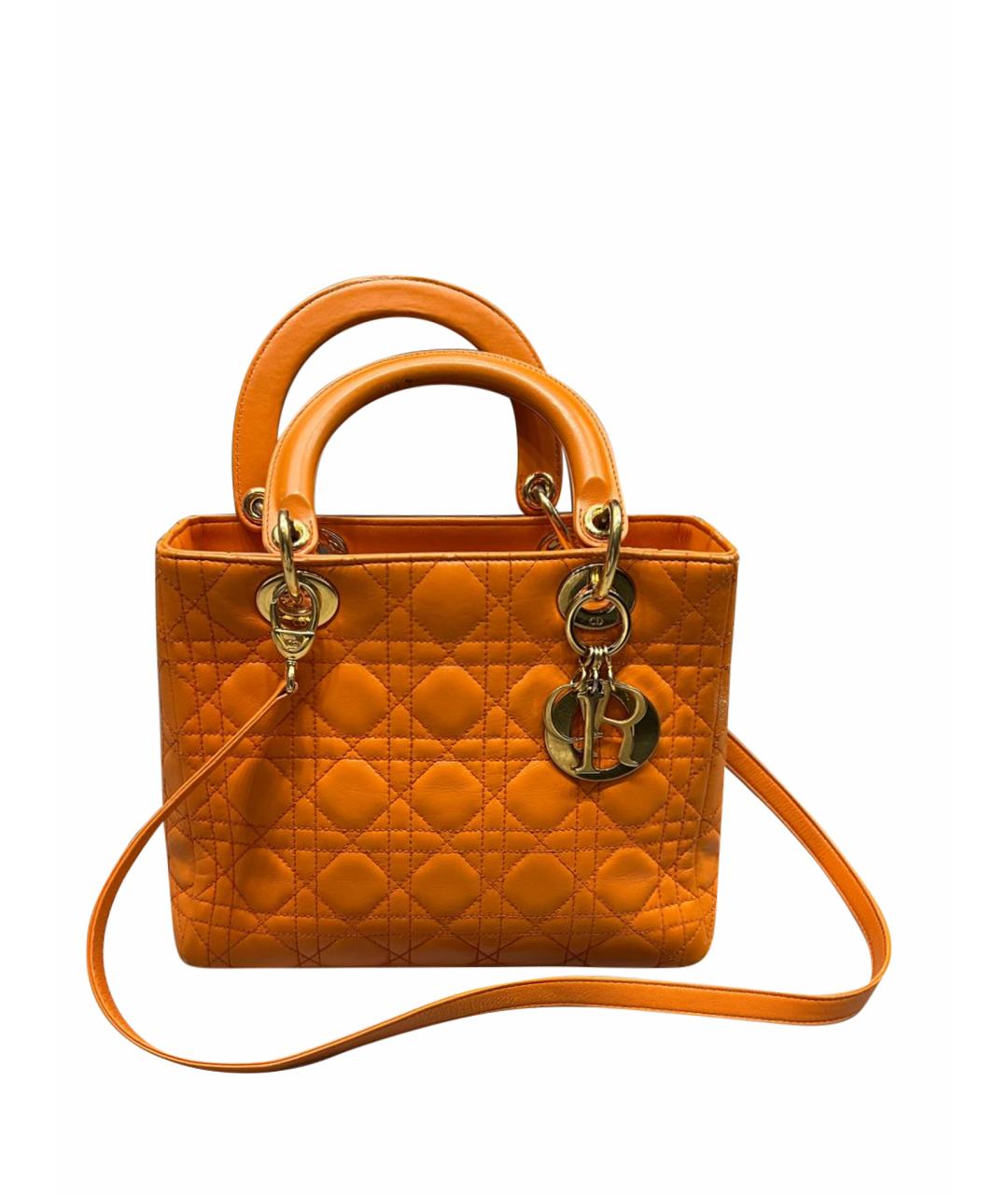 CHRISTIAN DIOR Оранжевая кожаная сумка с короткими ручками, фото 1