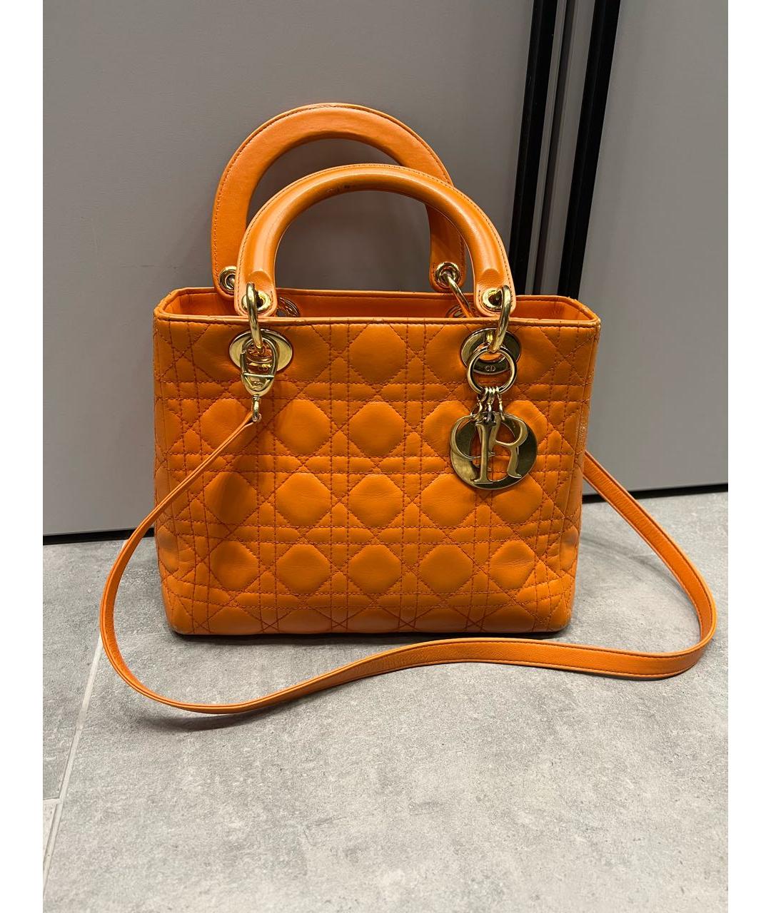 CHRISTIAN DIOR Оранжевая кожаная сумка с короткими ручками, фото 5