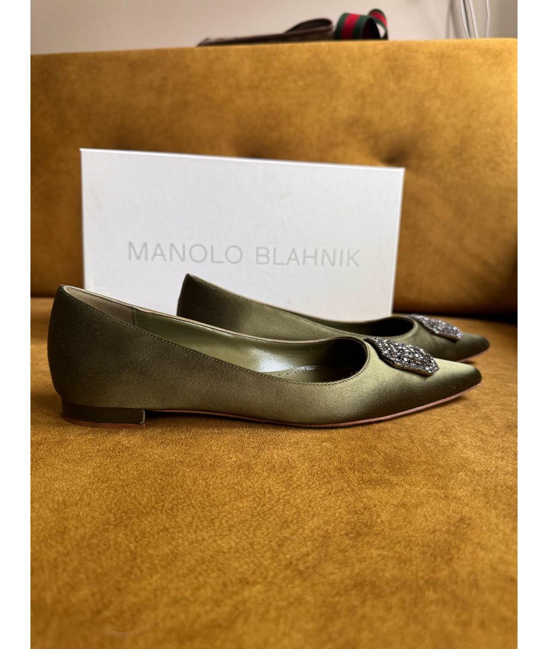 MANOLO BLAHNIK Хаки текстильные балетки, фото 9