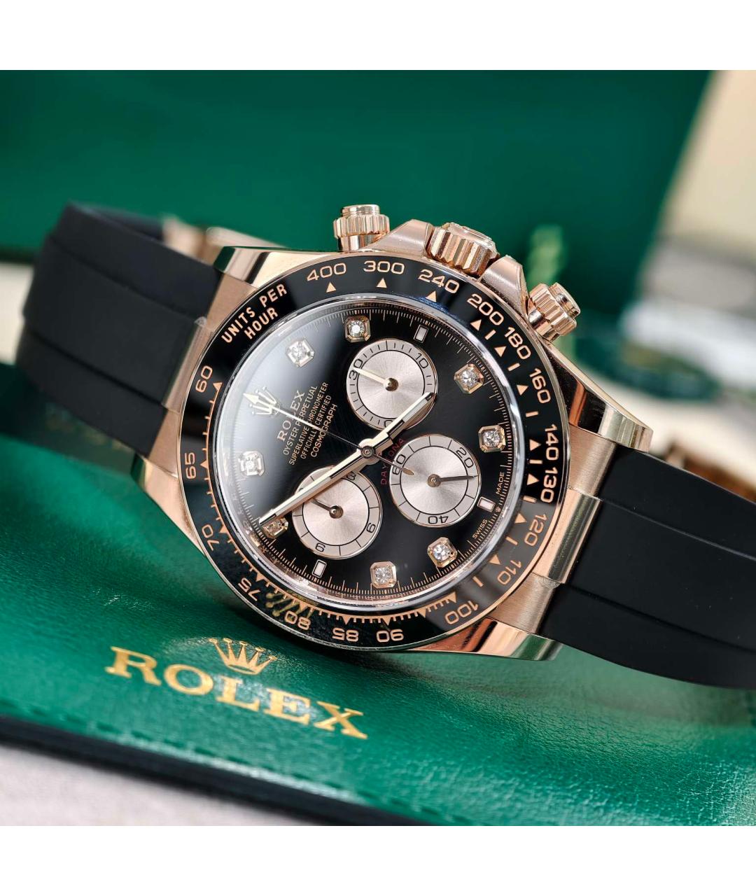 ROLEX Черные часы из розового золота, фото 3