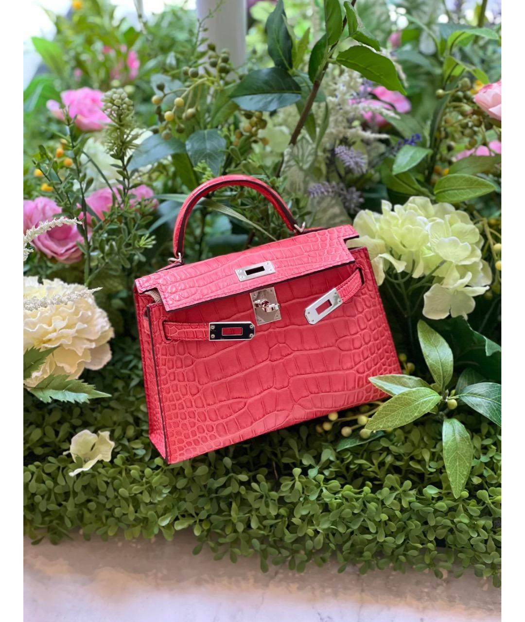 HERMES Фуксия сумка с короткими ручками из экзотической кожи, фото 6