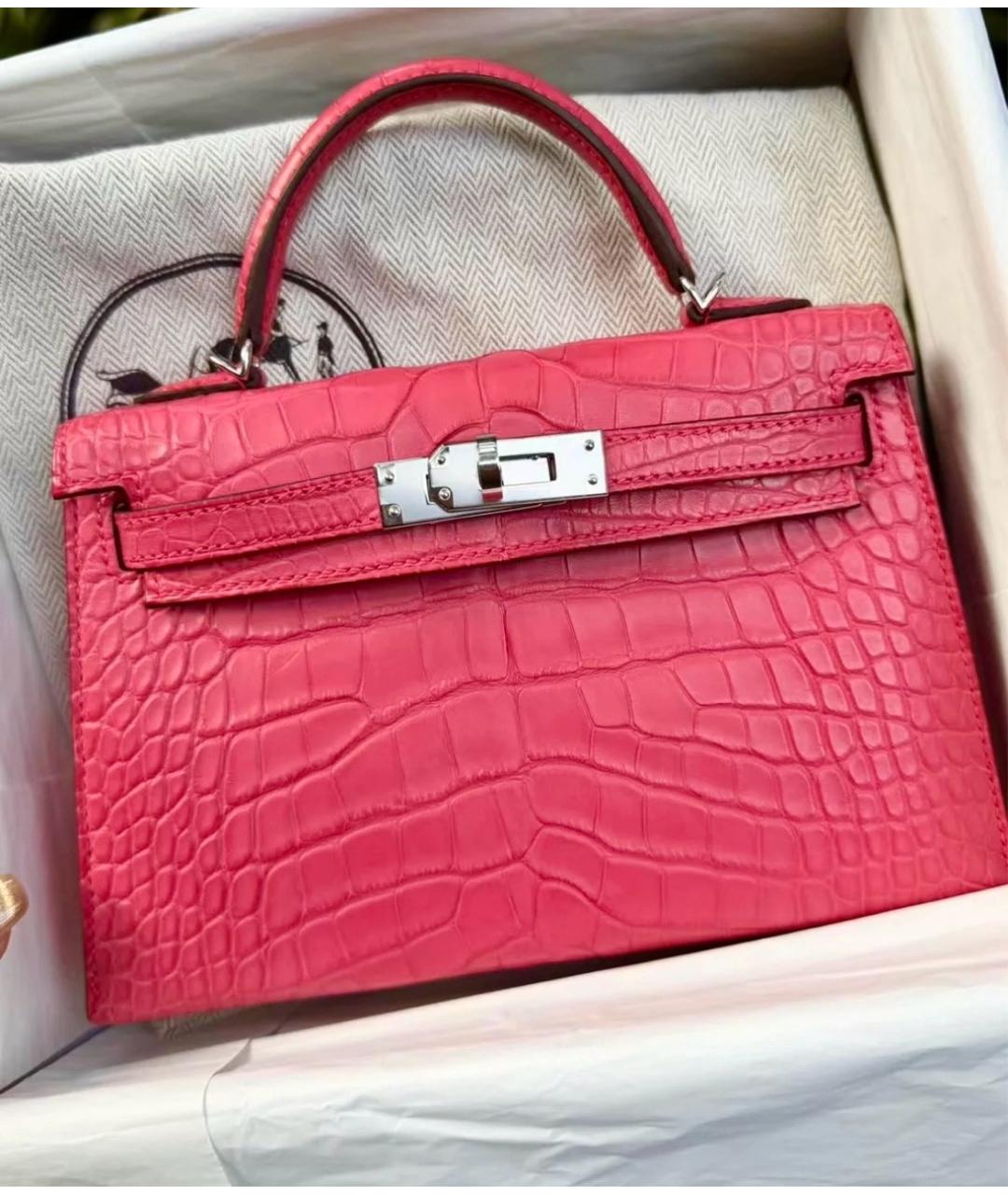 HERMES Фуксия сумка с короткими ручками из экзотической кожи, фото 2