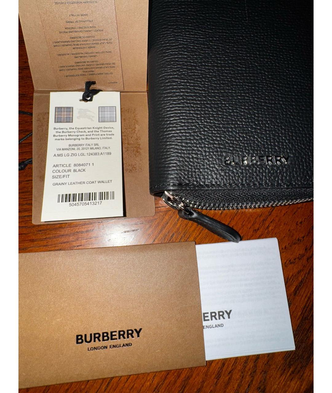 BURBERRY Черный кожаный кошелек, фото 6