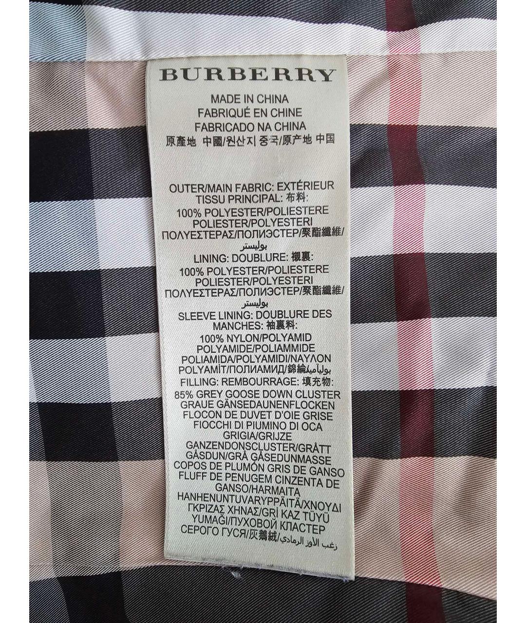 BURBERRY Черный полиэстеровый пуховик, фото 3