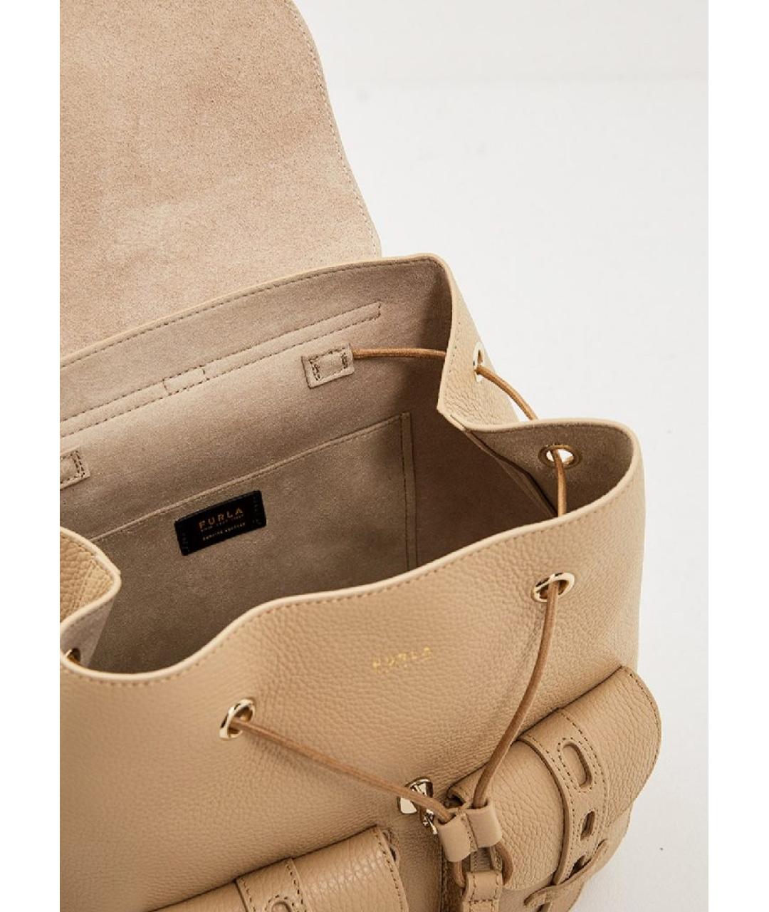 FURLA Бежевый кожаный рюкзак, фото 6