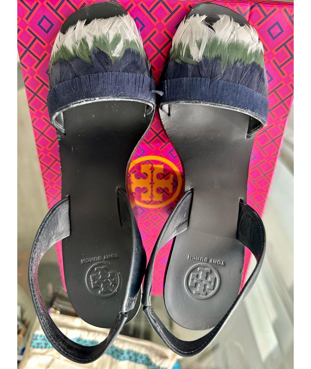 TORY BURCH Темно-синие кожаные босоножки, фото 4