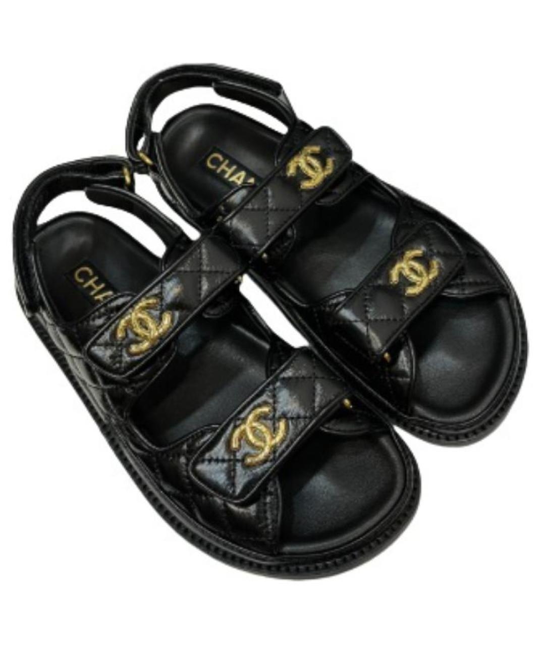 CHANEL Черные кожаные сандалии, фото 3