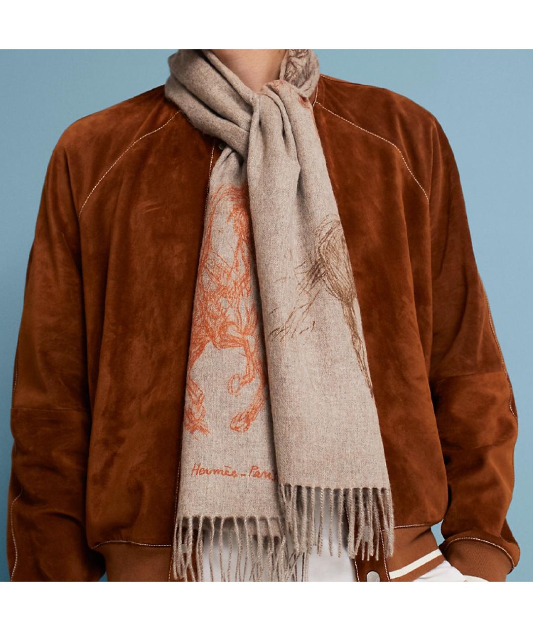 HERMES Серый кашемировый шарф, фото 2