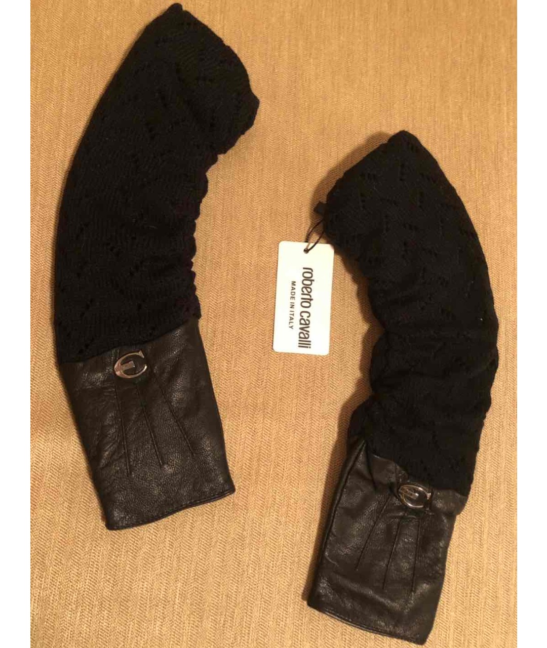 ROBERTO CAVALLI Черные кожаные перчатки, фото 4