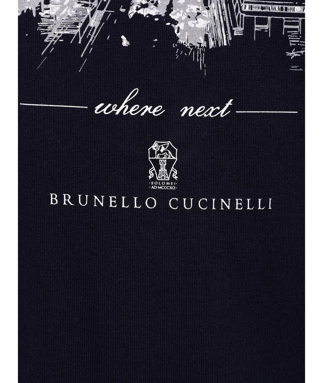 BRUNELLO CUCINELLI Темно-синяя хлопковая футболка, фото 6