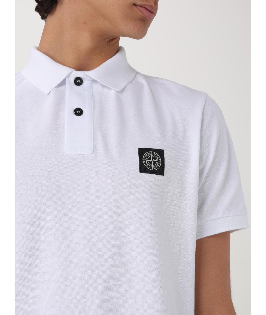 STONE ISLAND Белое хлопковое поло с коротким рукавом, фото 6