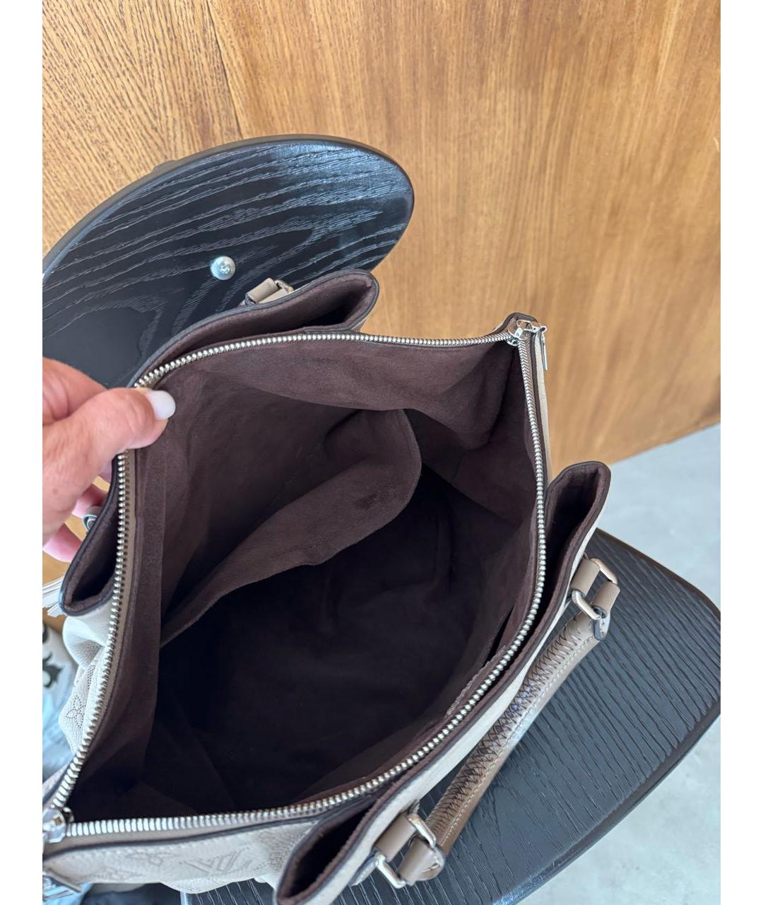 LOUIS VUITTON Бежевая кожаная сумка тоут, фото 6