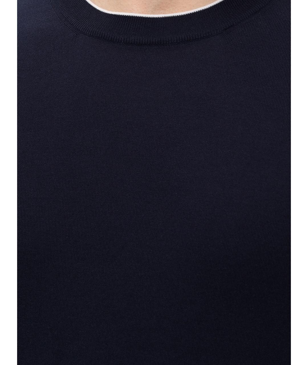 BRUNELLO CUCINELLI Синяя хлопковая футболка, фото 4